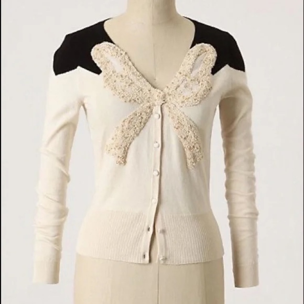 Anthropologie Precious Materials Bow Cardigan XS